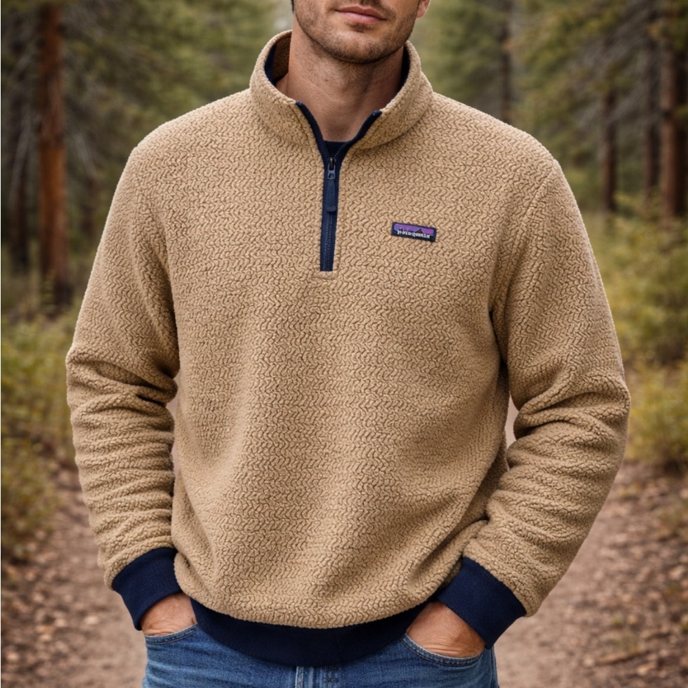 Patagonia Sherpa Quarter Zip Fleece Pullover men's XL Tan outdoor spring ready - Picture 3 of 8